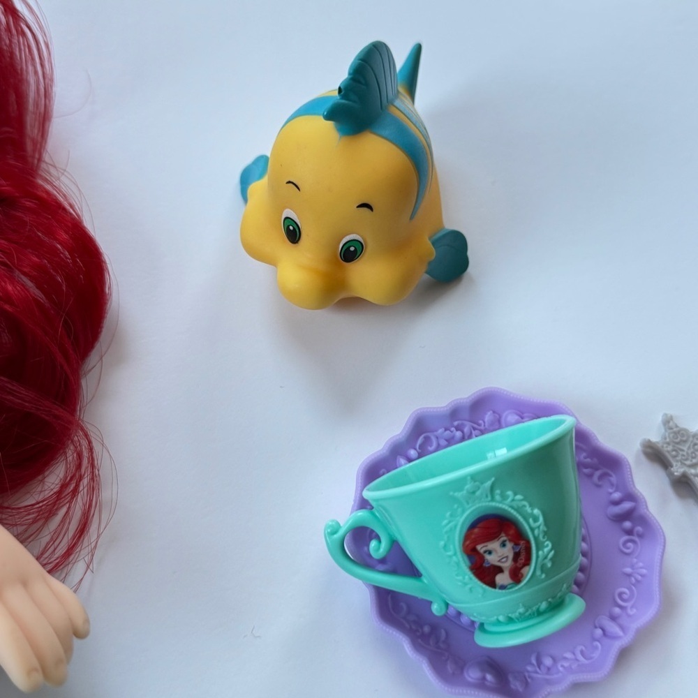 Disney Princess Ariel Doll Tea Time with Flounder, Tea Cups Disney Doll - Picture 4 of 6